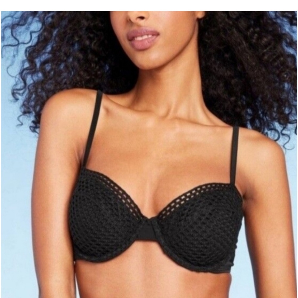 New 34B Crochet Boho Pushup Underwire Bikini Top - Shade & Shore Black